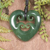 Heart with Koru carved from Hapopo Pounamu - NZ Greenstone