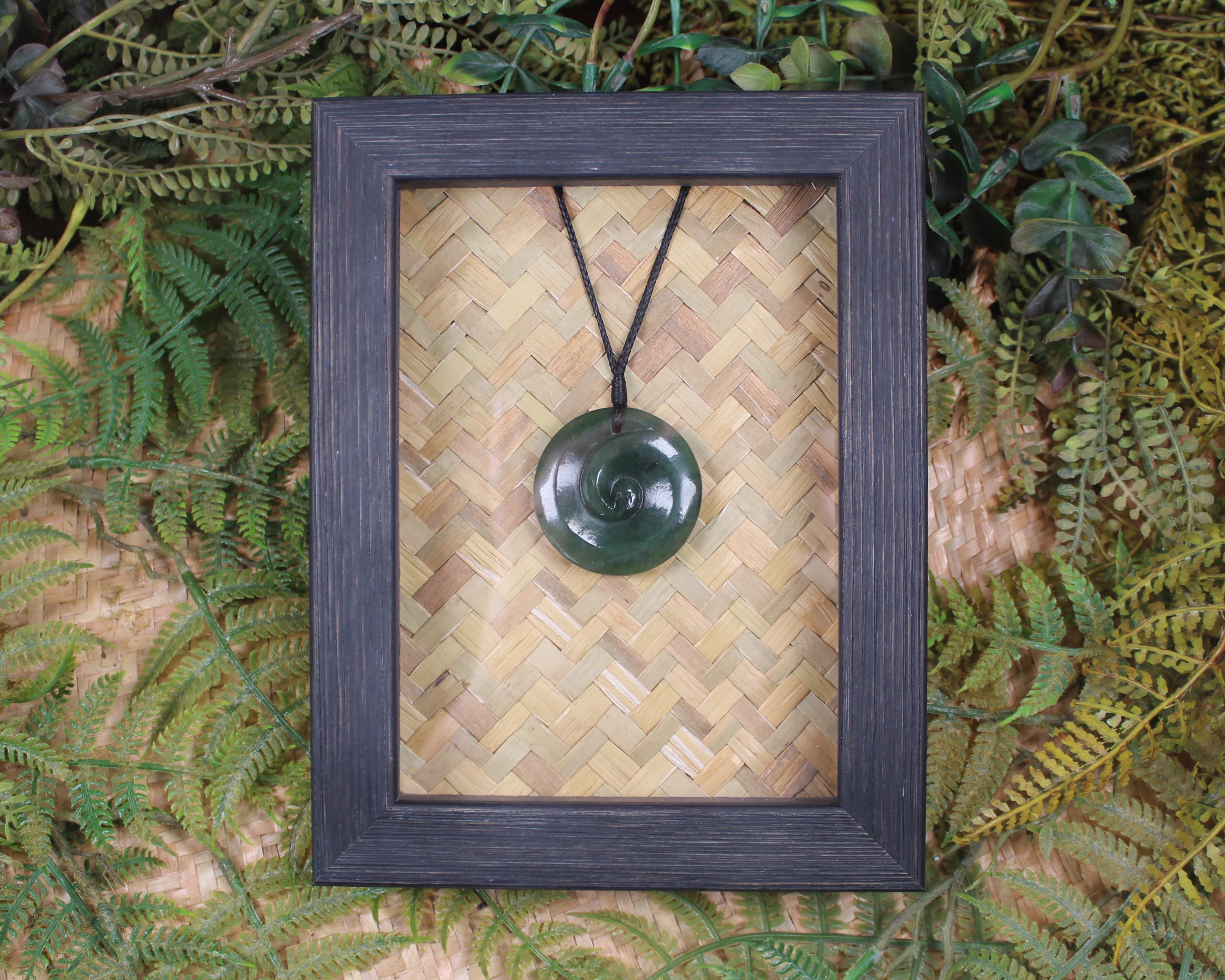 Framed Hapopo Pounamu Koru Pendant - NZ Greenstone