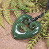 Heart with Koru carved from Hapopo Pounamu - NZ Greenstone