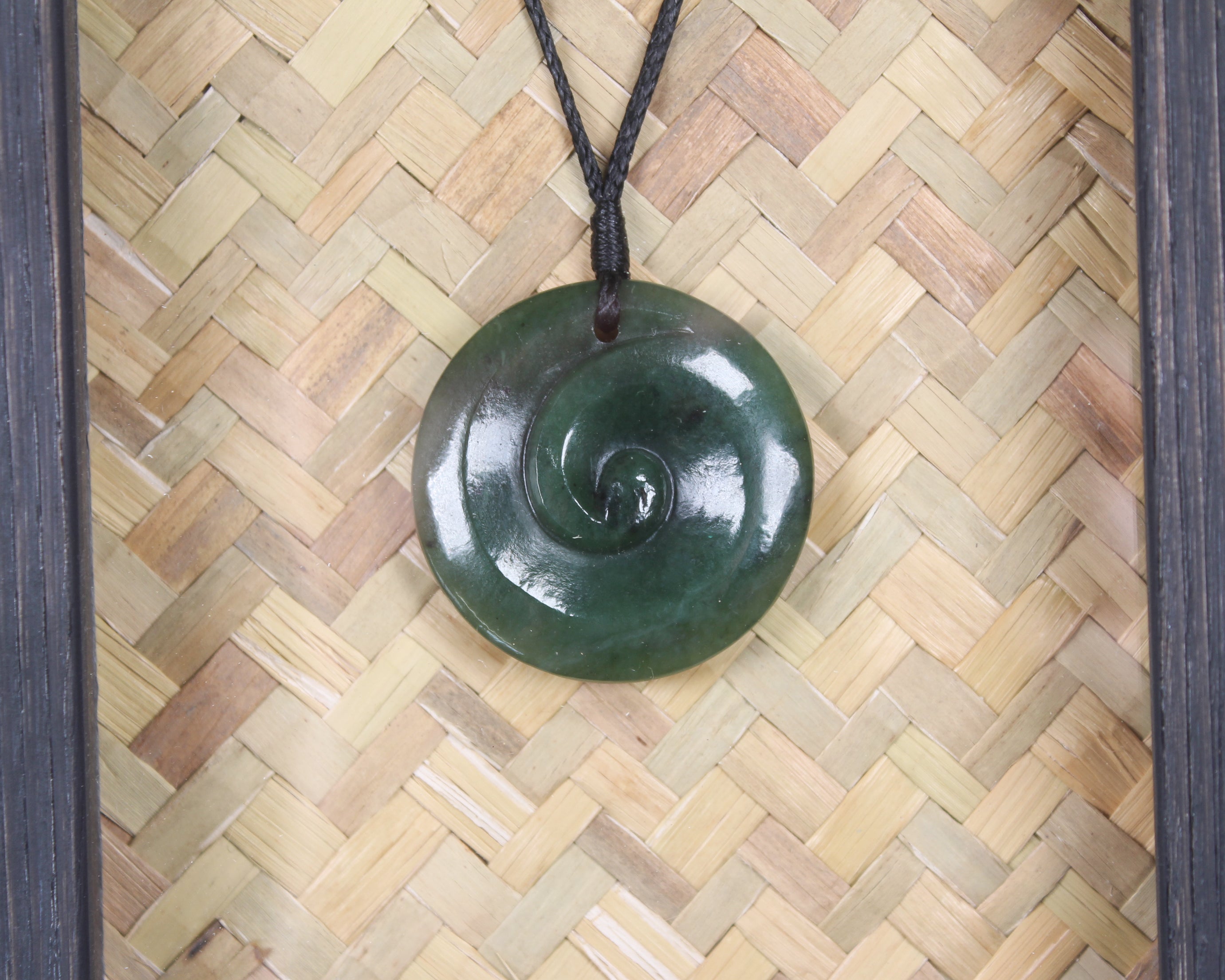 Framed Hapopo Pounamu Koru Pendant - NZ Greenstone