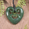 Heart with Koru carved from Hapopo Pounamu - NZ Greenstone
