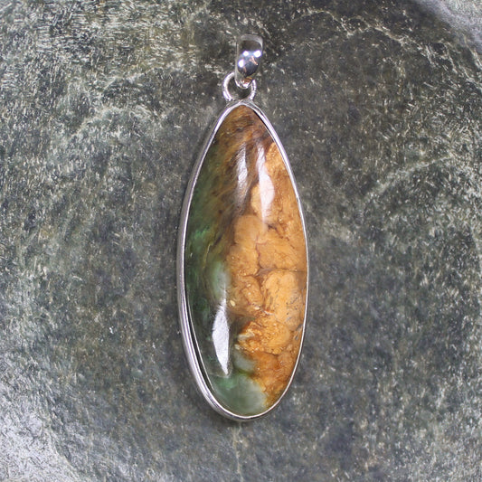 Sterling Silver Greenstone Pendant carved from Flower Jade Pounamu - NZ Greenstone