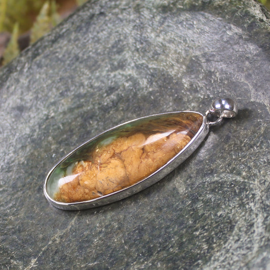 Sterling Silver Greenstone Pendant carved from Flower Jade Pounamu - NZ Greenstone