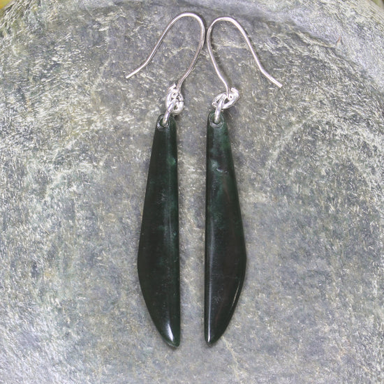 Roimata or Teardrop earrings carved from Kawakawa Pounamu - NZ Greenstone