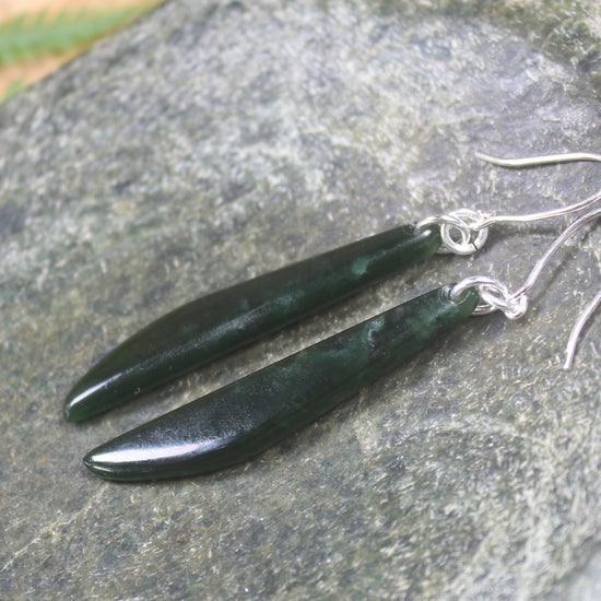 Roimata or Teardrop earrings carved from Kawakawa Pounamu - NZ Greenstone
