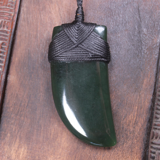 Tooth pendant carved from Kawakawa Pounamu - NZ Greenstone