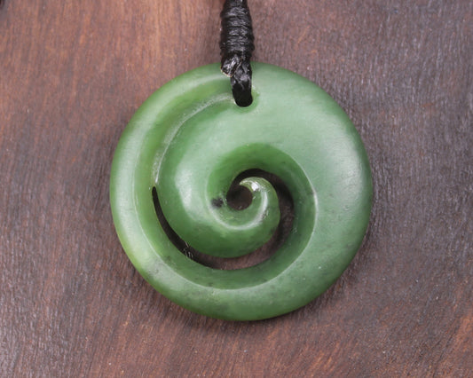 NZ Greenstone Small Koru Pendant (BK573) Hapopo Pounamu