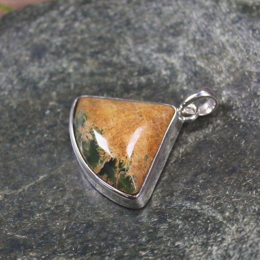 Sterling Silver Greenstone Pendant carved from Flower Jade Pounamu - NZ Greenstone