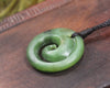 NZ Greenstone Small Koru Pendant (BK573) Hapopo Pounamu