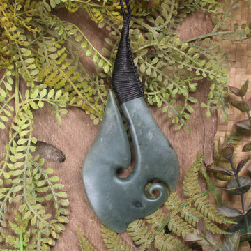 Hei Matau or Fish Hook carved from Inanga Pounamu - NZ Greenstone