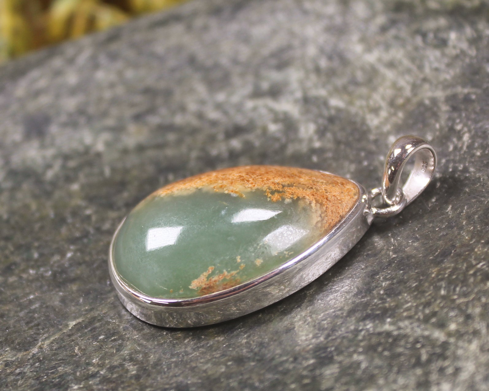Sterling Silver Greenstone Pendant carved from Flower Jade Pounamu - NZ Greenstone