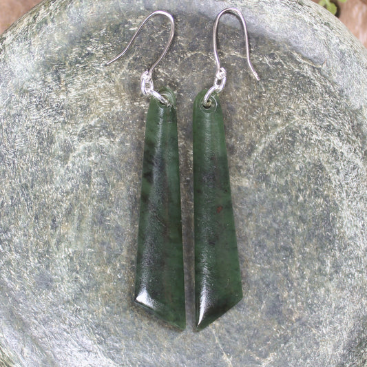 Roimata or Teardrop earrings carved from Rimu Pounamu - NZ Greenstone