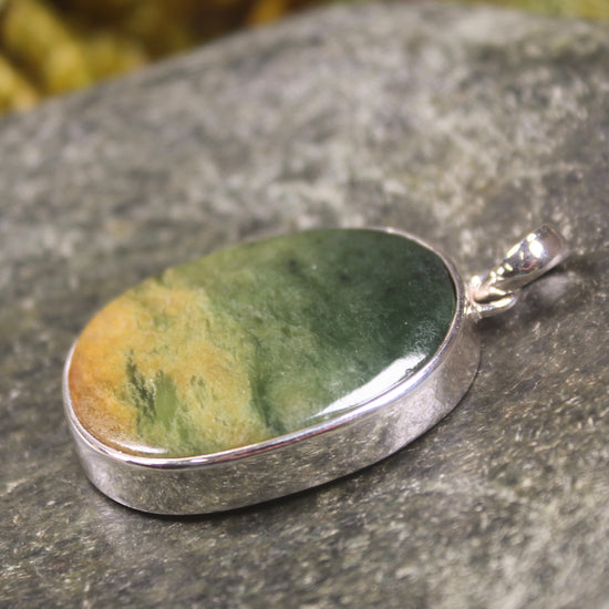 Sterling Silver Greenstone Pendant carved from Flower Jade Pounamu - NZ Greenstone