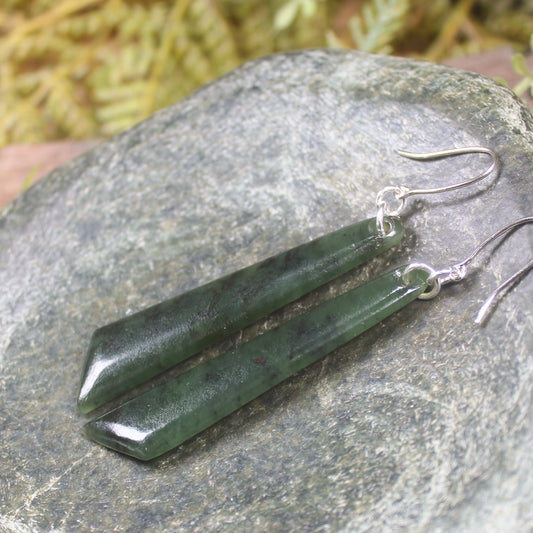 Roimata or Teardrop earrings carved from Rimu Pounamu - NZ Greenstone