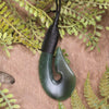 Hei Matau or Fish Hook carved from Tangiwai Pounamu - NZ Greenstone