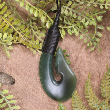 Hei Matau or Fish Hook carved from Tangiwai Pounamu - NZ Greenstone