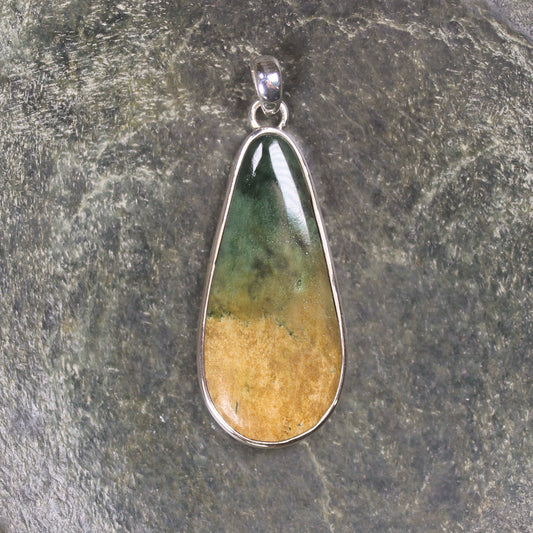 Sterling Silver Greenstone Pendant carved from Flower Jade Pounamu - NZ Greenstone