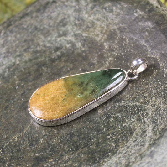 Sterling Silver Greenstone Pendant carved from Flower Jade Pounamu - NZ Greenstone