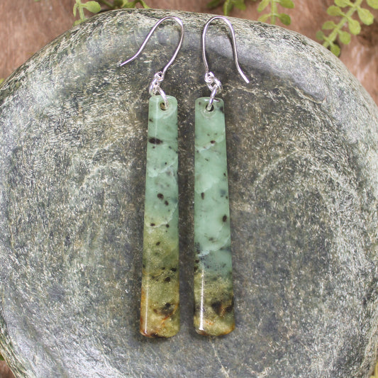 Roimata or Teardrop earrings carved from Flower Jade Pounamu - NZ Greenstone