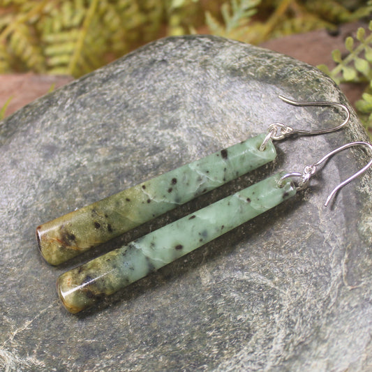 Roimata or Teardrop earrings carved from Flower Jade Pounamu - NZ Greenstone