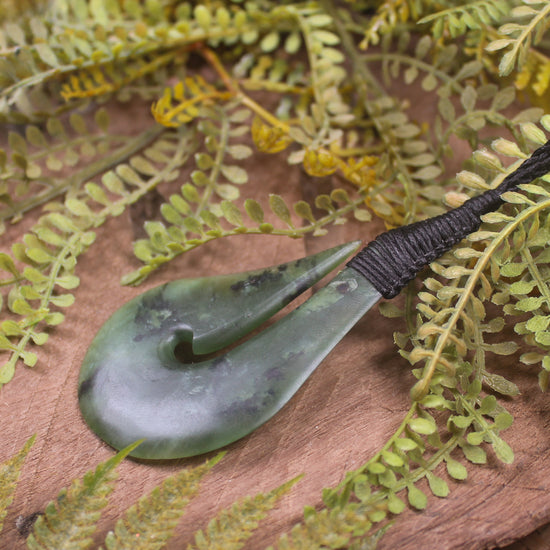 Hei Matau or Fish Hook carved from Hapopo Pounamu - NZ Greenstone
