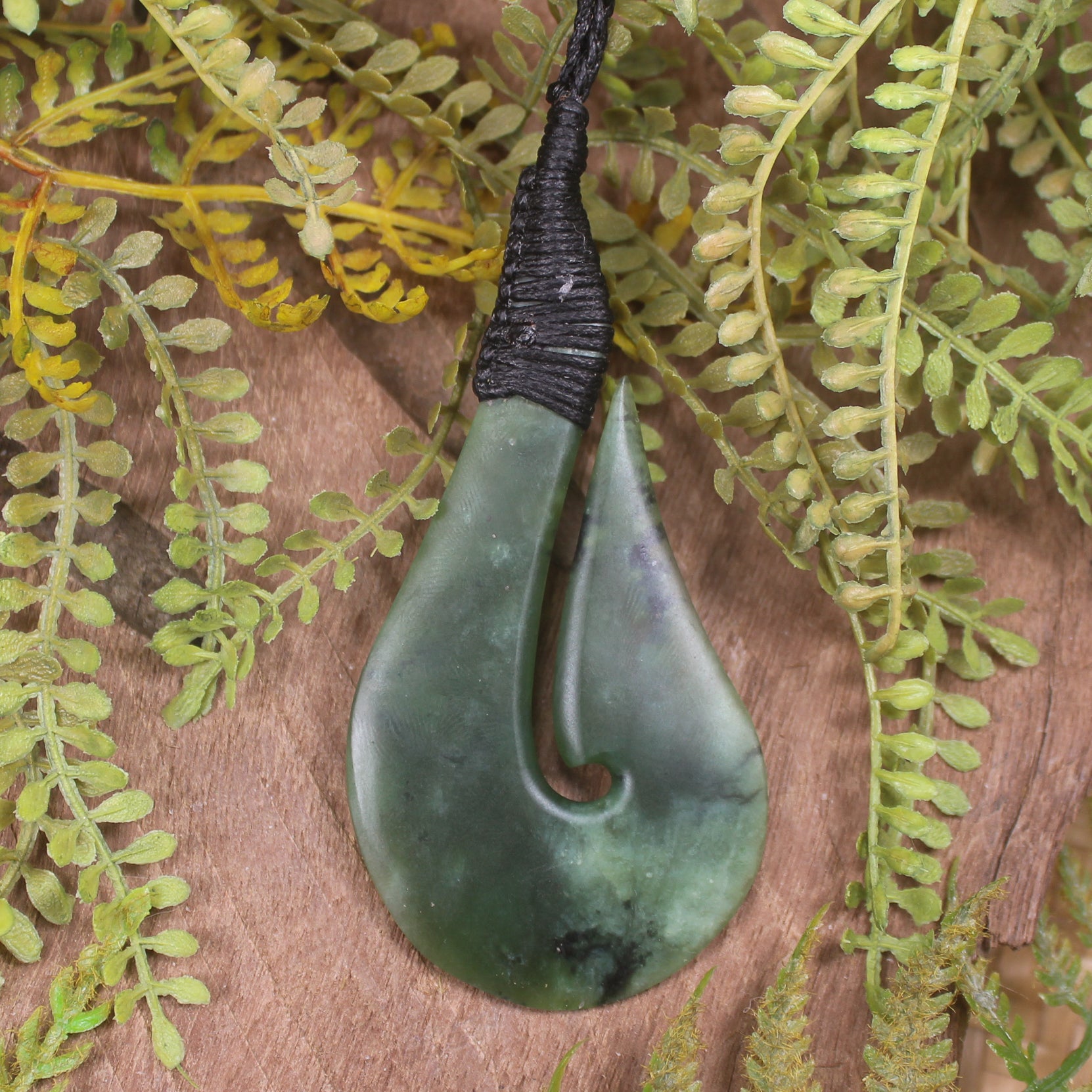 Hei Matau or Fish Hook carved from Hapopo Pounamu - NZ Greenstone