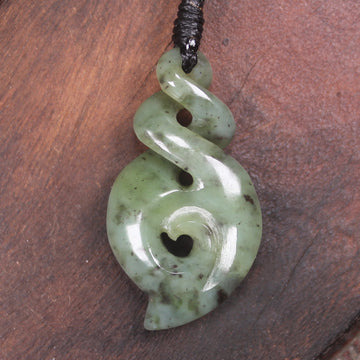 Hapopo Pounamu Koru Twist Pendant - NZ Greenstone