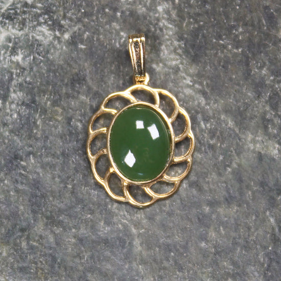 Kawakawa Pounamu pendant with a gold plated setting - NZ Greenstone
