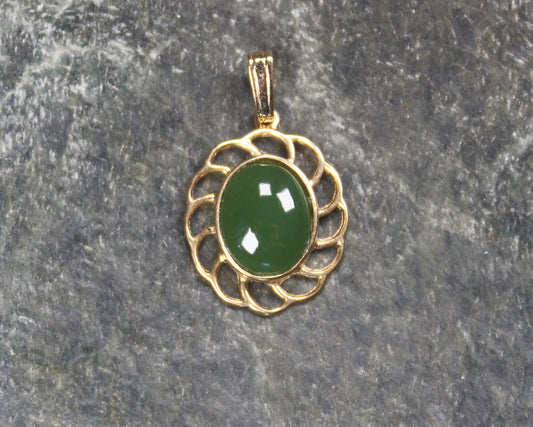 Kawakawa Pounamu pendant with a gold plated setting - NZ Greenstone