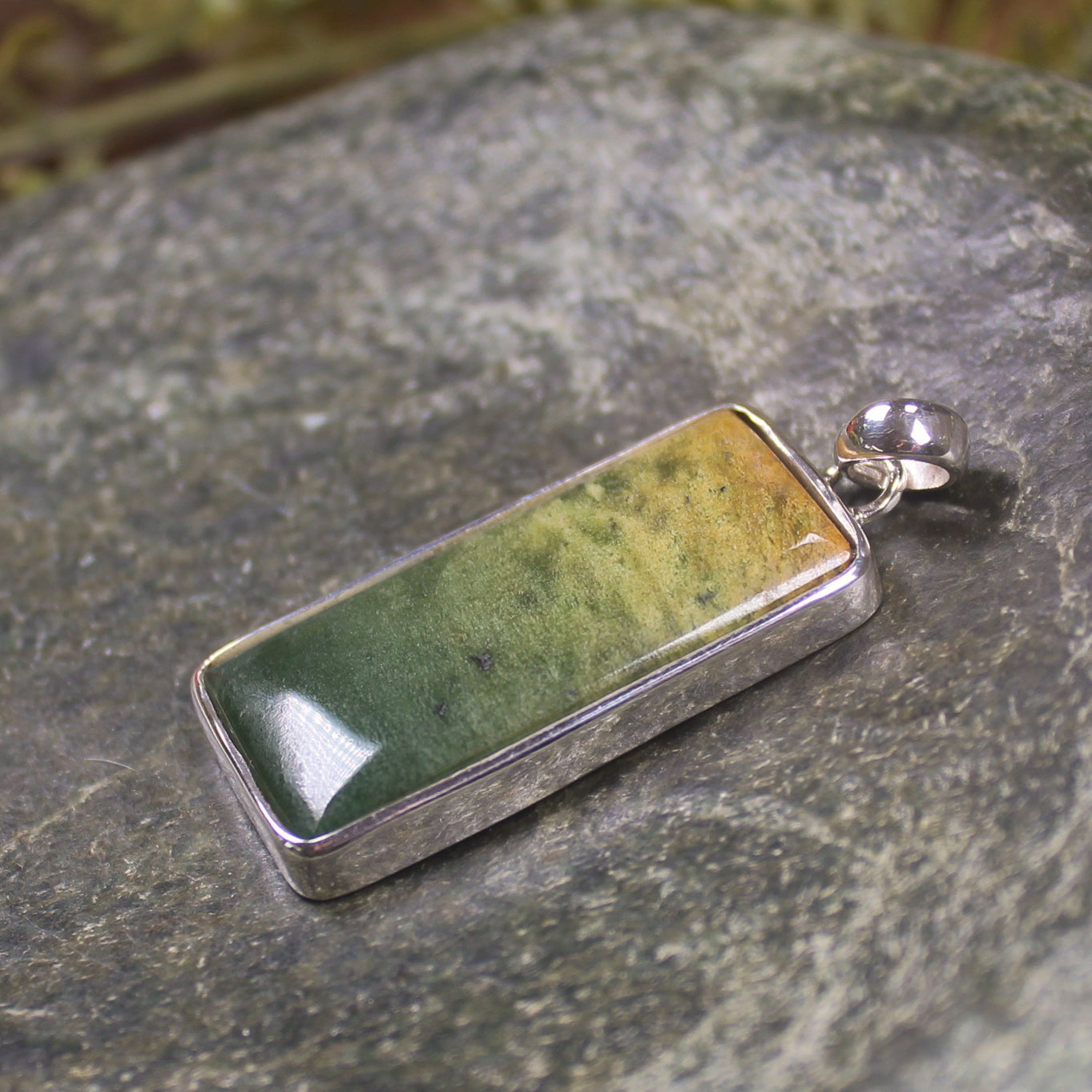 Sterling Silver Greenstone Pendant carved from Flower Jade Pounamu - NZ Greenstone
