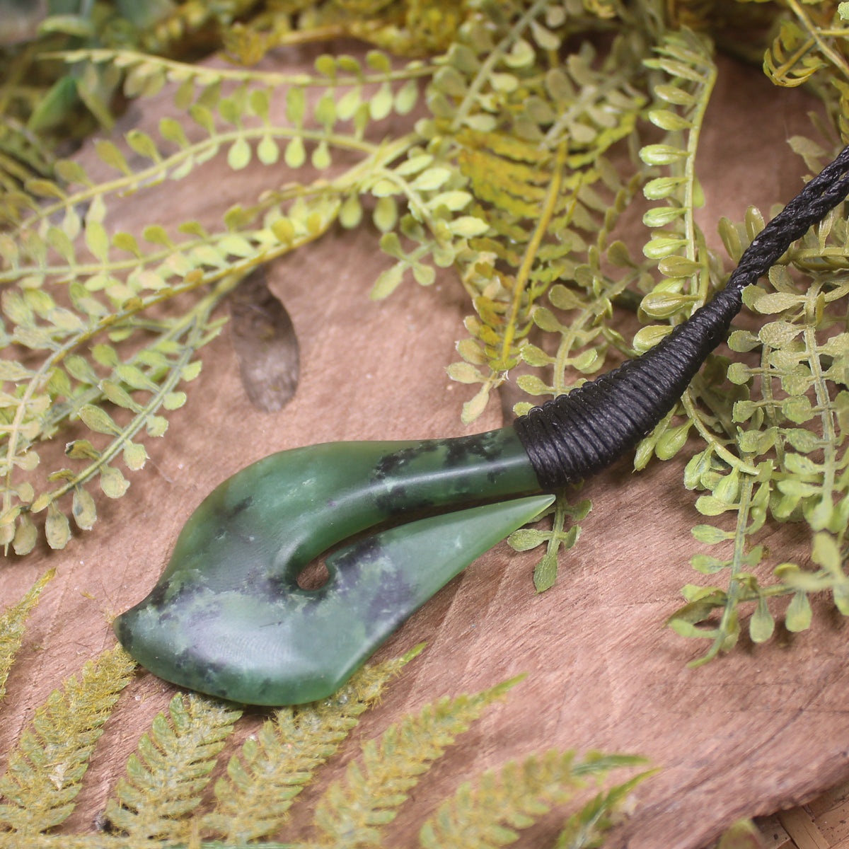 Hei Matau or Fish Hook carved from Hapopo Pounamu - NZ Greenstone