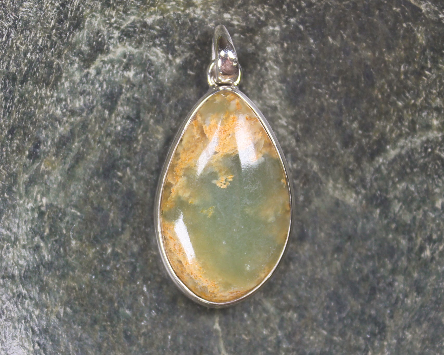 Sterling Silver Greenstone Pendant carved from Flower Jade Pounamu - NZ Greenstone