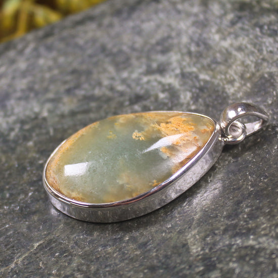 Sterling Silver Greenstone Pendant carved from Flower Jade Pounamu - NZ Greenstone