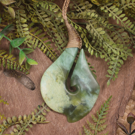 Flower Jade Hei Matau pendant  - NZ Greenstone