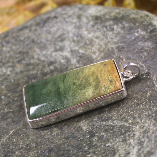 Sterling Silver Greenstone Pendant carved from Flower Jade Pounamu - NZ Greenstone