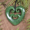 Heart with Koru carved from Hapopo Pounamu - NZ Greenstone