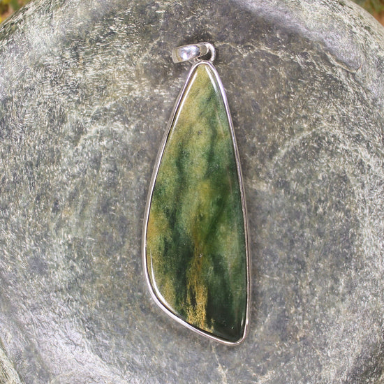 Sterling Silver Greenstone Pendant carved from Flower Jade Pounamu - NZ Greenstone