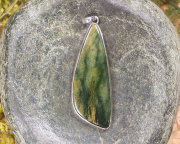 Sterling Silver Greenstone Pendant carved from Flower Jade Pounamu - NZ Greenstone