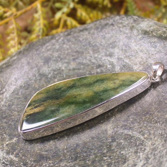 Sterling Silver Greenstone Pendant carved from Flower Jade Pounamu - NZ Greenstone