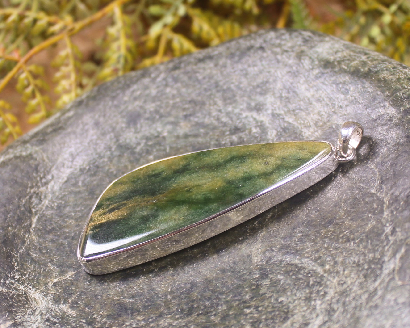 Sterling Silver Greenstone Pendant carved from Flower Jade Pounamu - NZ Greenstone