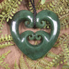 Heart with Koru carved from Hapopo Pounamu - NZ Greenstone