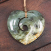 Heart with Koru carved from Flower Jade Pounamu - NZ Greenstone