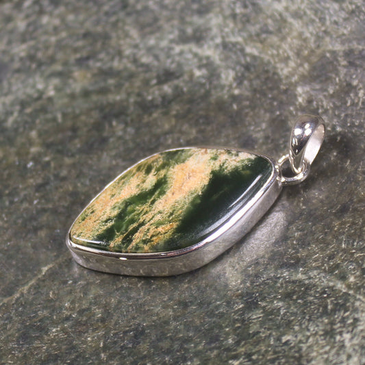 Sterling Silver Greenstone Pendant carved from Flower Jade Pounamu - NZ Greenstone