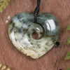 Heart with Koru carved from Flower Jade Pounamu - NZ Greenstone