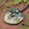 Heart with Koru carved from Flower Jade Pounamu - NZ Greenstone