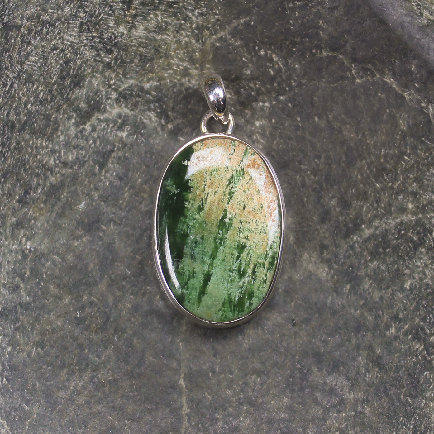 Sterling Silver Greenstone Pendant carved from Flower Jade Pounamu - NZ Greenstone