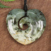 Heart with Koru carved from Flower Jade Pounamu - NZ Greenstone