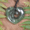 Heart with Koru carved from Hapopo Pounamu - NZ Greenstone