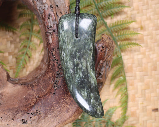 Taniwha Tooth or Niho carved from Kawakawa Pounamu - NZ Greenstone