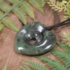 Heart with Koru carved from Hapopo Pounamu - NZ Greenstone